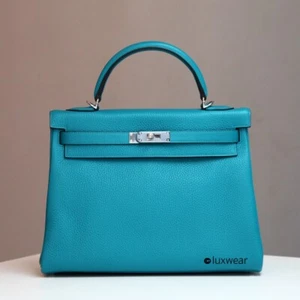 HERMES KELLY Paon Blue 32cm with silver hardware - Picture 1 of 9