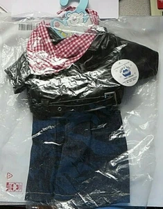 Noahs Ark Teddy Bear workshop Black leather jacket jean shorts bandanna build - Picture 1 of 5