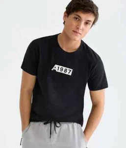 AEROPOSTALE A1987 AERO BLACK MENS GRAPHIC T-SHIRT TEE MEDIUM/MED/M - Picture 1 of 1