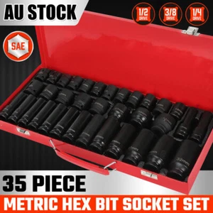 35Pcs 8-32Mm 1/2" Drive Deep Impact Socket Set Heavy Metric Garage Workshop Tool - Picture 1 of 12