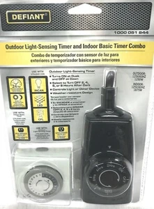 New DEFIANT Outdoor Light-Sensing Timer & Indoor Basic Timer Combo-Sealed - Picture 1 of 4