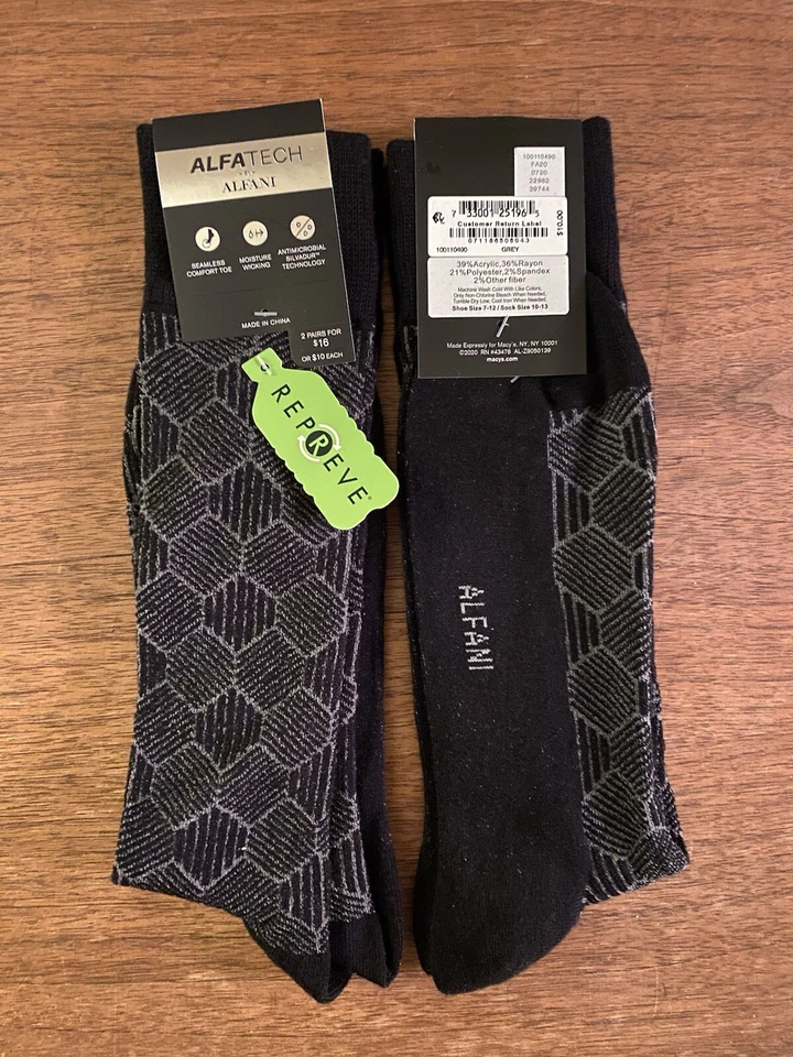 New Alfani Men's Dress Socks, Pack Of 2, Black/Grey Combo, 7-12 - Image 1 of 1