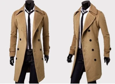 Long double breasted men's woolen jacket slim fitting woolen coat for men - Image 1 of 4