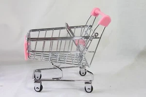Toy (new) MINI SHOPPING CART STORAGE - 4.5"T X 4.25" L X 3.25" W - SILVER & PINK - Picture 1 of 3