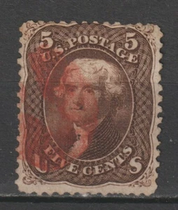 US # 95 F-VF used stamp grill series 1866 , red cancel cv= $ 980 - Picture 1 of 2