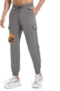 Men Fleece-Lined Cargo Jogger Sweatpants FREE SHIPPING (Size: 2XL) XXL Gray Grey - Picture 1 of 5
