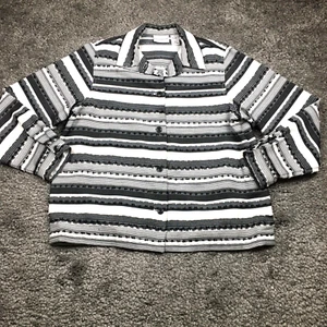 Alfred Dunner Women Blazer Sz 14 Black White Striped Button-Up Shoulder Pads EUC - Picture 1 of 10