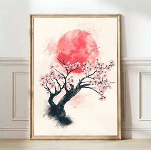 Kirschblüte Japanisches Wandbild Papierdruck Gerahmt oder Bild Poster Japandi - Bild 1 von 17
