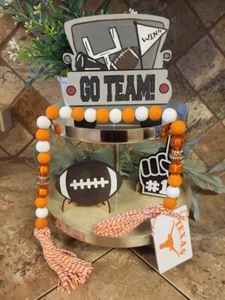 University of Texas Longhorns, Farmhouse Wooden Bead Rope, tiered tray - Picture 1 of 1