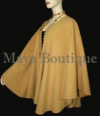 Abrigo envolvente Gold Cape Ruana mezcla de lana de cachemir por Maya Boutique hecho en EE. UU. Foto 1 de 4