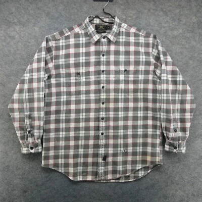 RRL Ralph Lauren Shirt Mens Large Gray Plaid Double RL Grunge Distressed Flannel - Image 1 of 4