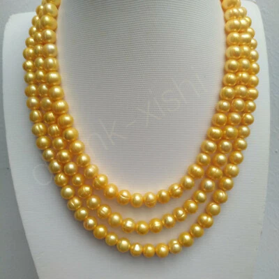 Collar de perlas doradas barroco mar del sur triple hebras oro 18-20 pulgadas 14k P Foto 1 de 4