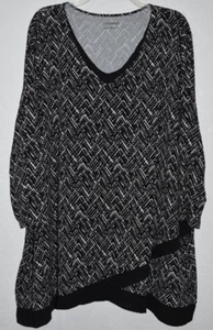 Catherines 3X Stretch top Black/White Print 3/4 Slv Layer look V-neck Pullover - Picture 1 of 20