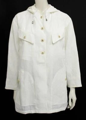 Chaqueta de cabina Giorgio Armani blanca de lino con capucha frontal a presión talla 10 EE. UU. NUEVA CON ETIQUETAS $1.450 Foto 1 de 3