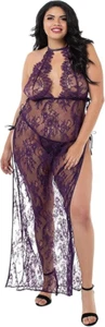 Vestido de encaje estilo toga talla grande Dreamgirl para mujer, ciruela, 2X - Imagen 1 de 2