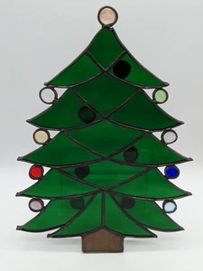 Vintage Christmas Tree Suncatcher  Plastic Stained Glass Ornament Large - Picture 1 of 2