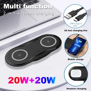 Double 20W Wireless Charger Pad Fast Charging Mat For iPhone 14 13 12 XS Samsung - Picture 1 of 17