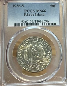 1936-S PCGS MS66 Rhode Island Commemorative Silver Half Dollar - Picture 1 of 4