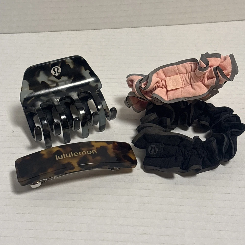 Lululemon Lot of Hair Scrunchies Set of 2 One Claw Clip And One Logo Barrette - Image 1 of 4