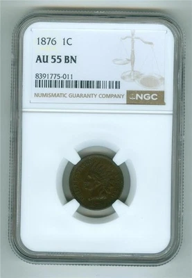 U.S. 1876 INDIAN HEAD CENT NGC AU-55 BN - Image 1 of 2