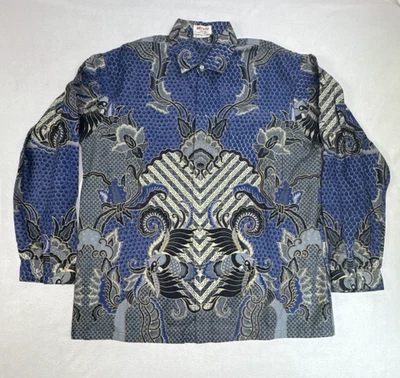 Camisa vintage Mirota Batik para hombre azul con botones cachemira talla LG. Envío gratis Foto 1 de 4