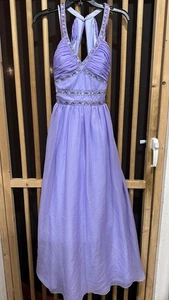 Cache Dress Womens 4 Purple Beaded Formal Evening Gown Halter Backless Prom - Picture 1 of 7