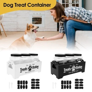 Wood Dog Treat Container with 3 Plastic Treat Jars Practical Cat Food qieXy - Picture 1 of 22