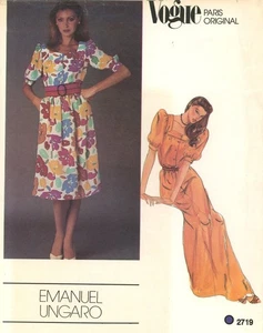 Vogue 2719 EMANUEL UNGARO Square Neck Dress w Puff Sleeves Sz 10 UNCUT Pattern - Picture 1 of 5