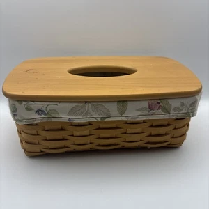Longaberger Basket Tissue Box 12.5" x 7.5" Flower Fabric Liner/Wood Lid USA - Picture 1 of 15