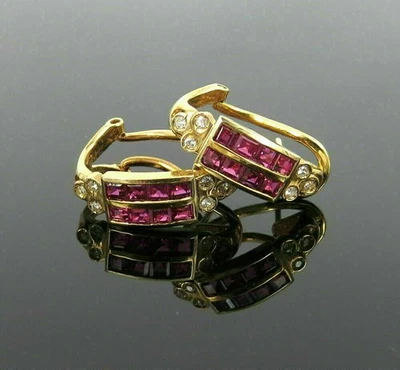 2.30 Ct Natural Pink Ruby Huggie Earrings Yellow Gold Plated Silver Earrings N50 - Image 1 of 4