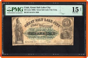 KC- 1866 50¢ Great Salt Lake City Corporation , Utah - Fine 15 NET PMG - Picture 1 of 3
