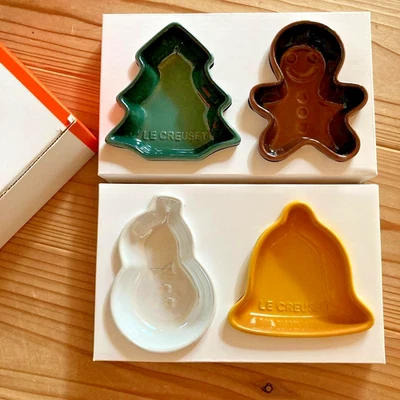 Set of 4 LE CREUSET Mini Christmas Dish Bowls Bell Tree Snowman Gingerbread NEW - Image 1 of 4