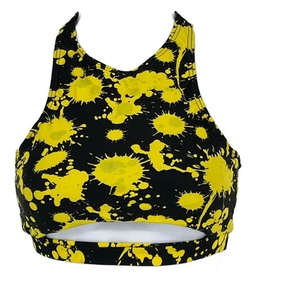 Tankini Swimsuit Top Only in Black with Yellow Paint Splatter Size XL - Image 1 of 4
