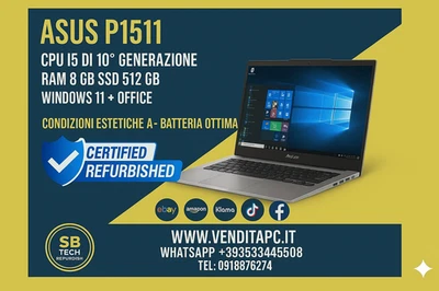 NOTEBOOK RICONDIZIONATO ASUS P1511 INTEL CORE I5-10° RAM 8 GB SSD 512 GB WIN11PR - Immagine 1 di 3