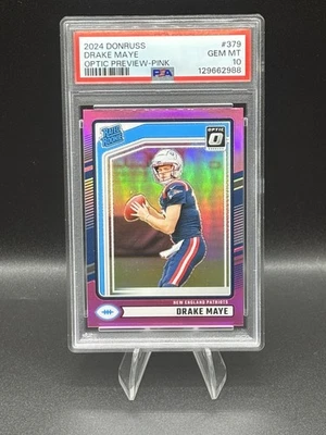 Tarjeta de novato Panini Donruss Optic Drake Maye #379 rosa vista previa PSA 10 2024  Foto 1 de 2