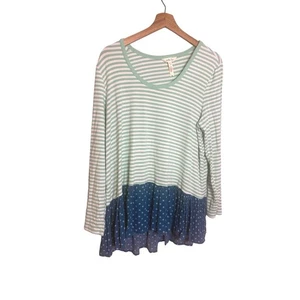 Matilda Jane Talk Tomorrow Stripe Dots Long Sleeve Peplum Top Large - Picture 1 of 5