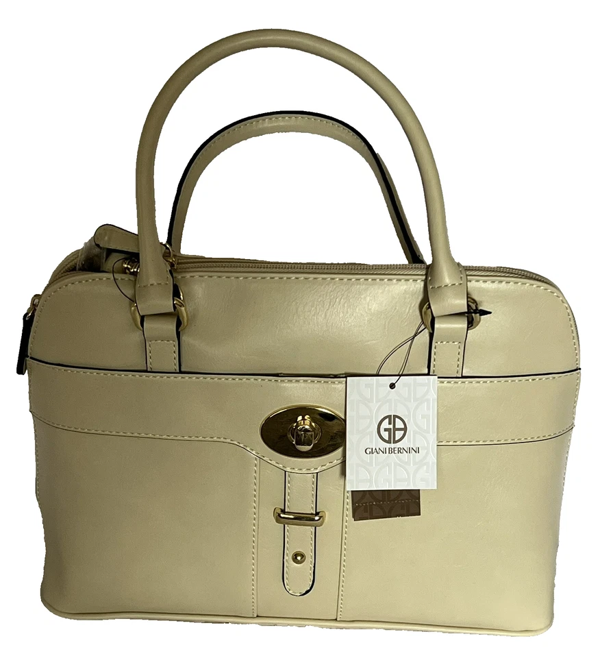 Giani Bernini Turn-lock Glazed Dome Satchel Crossbody Handbag Ivory
