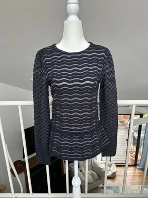 Suéter Tory Burch Lana Merino Peplum Talla S Azul Oscuro Dorado con Brillo Metálico Foto 1 de 4