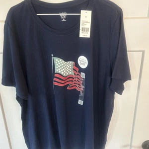 Kim Rogers Perfectly Soft Navy Blue Flag Print T-Shirt Women’s 2XL Patriotic NWT - Picture 1 of 13