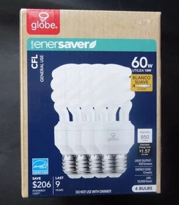 Globe EnerSaver 13W/60W CFL 2700k Bulbs Soft White (4 CFL Pack) - Picture 1 of 1
