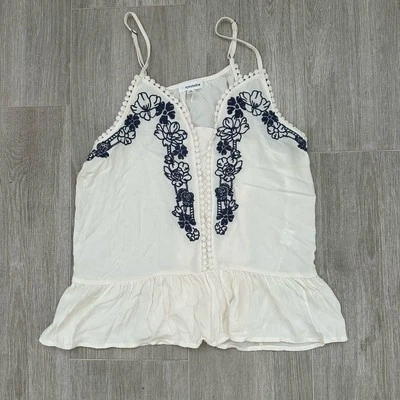 Camiseta sin mangas blanca azul sombra de ojos para mujer talla mediana bordado floral verano coqueta Foto 1 de 4