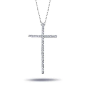 Diamanten Brillant-Schliff Halskette mit Kreuz 14 Karat Weißgold - Bild 1 von 3