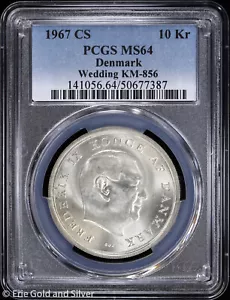 1967-CS Denmark Wedding of Princess Margrethe Commem Silver Coin PCGS MS 64 - Picture 1 of 4