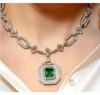 Art Deco Smaragd Anhänger massiv Statement Halskette Royal Hochzeit Brautschmuck - Bild 1 von 4