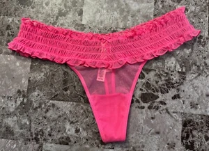 NWT VICTORIA'S SECRET PINK SHEER MESH RUFFLE SMOCKED BOW THONG PANTIES - Picture 1 of 4