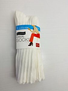 Casual Women's Scallop Edge Socks White Size 4-10 3 Pack R-01