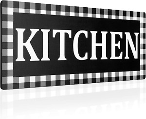 Wooden Kitchen Sign Wall Decor Rustic Buffalo Plaid Wall Sign Black and White