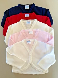 BABY GIRS BOLERO CARDIGAN KNITTED CHRISTENING PARTY WEDDING  V NECK SHRUG 0-24M - Picture 1 of 8