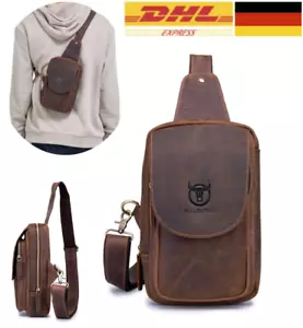 Herren Umhängetasche Echt Leder SlingBag Brust Crossbody Rucksack Reise Wandern - Bild 1 von 13