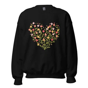 Floral Heart Valentine's Day Spring Unisex Sweatshirt S,M,L,XL,2X,3X,4X - Picture 1 of 10